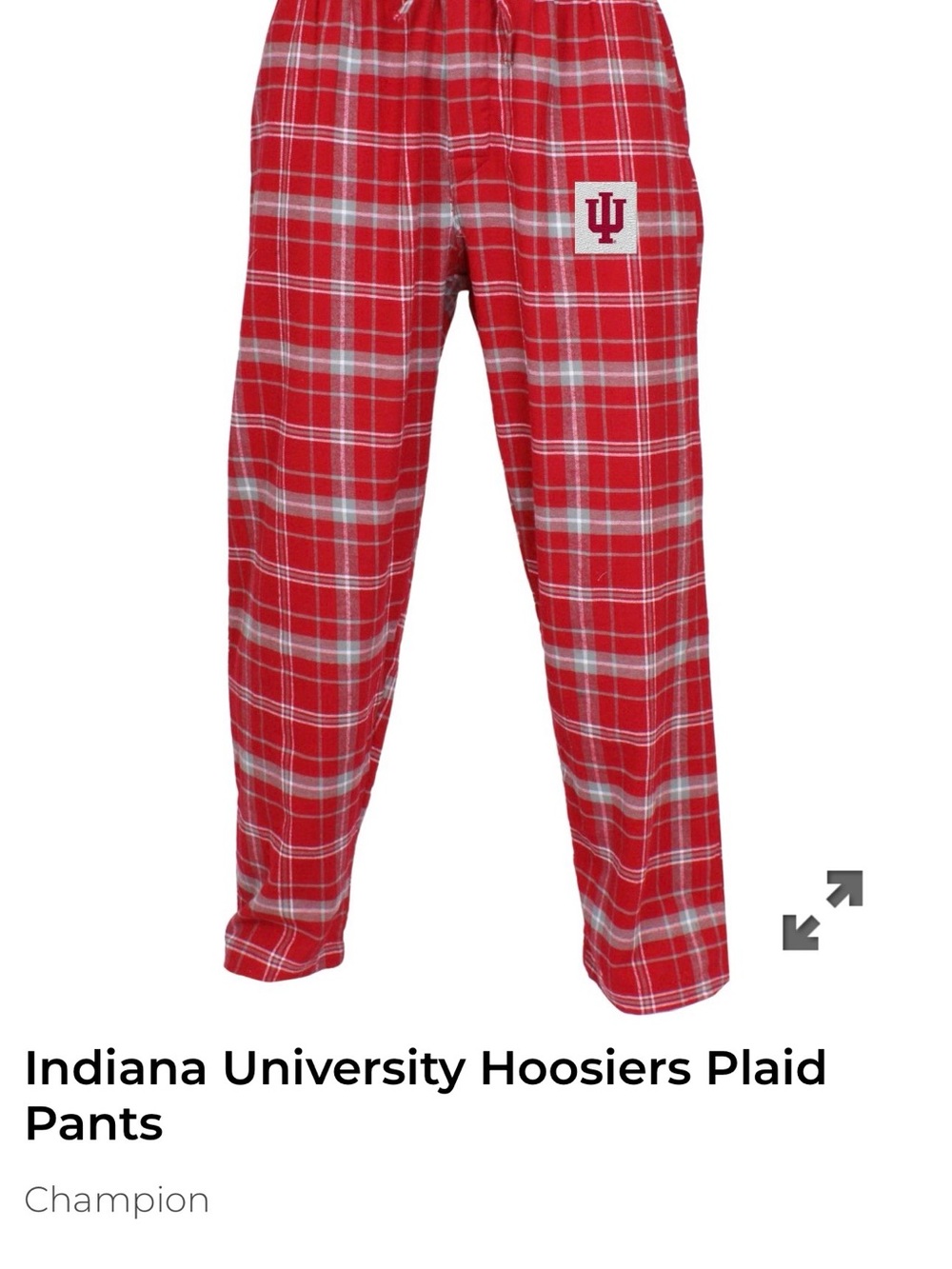 Champion Red Plaid Lounge Joggers with IU Patch